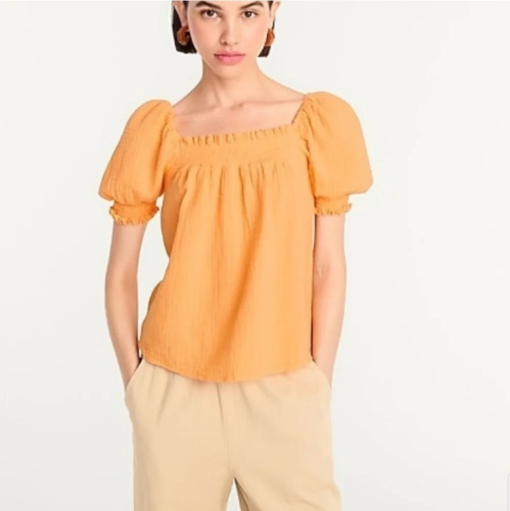 J. Crew Women's square neck puff sleeve orange gauze babydoll top size XS